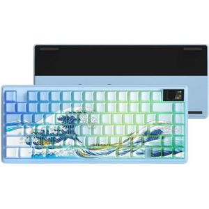QPSJXN CNC aluminium K75 Pro toetsenbord met drie modi hot-swap schakelaars Flex Cups PCB en DUBURISSANTE Pads (Coral Sea)