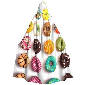 SSIMOO Verschillende smaken van donuts volwassen mantel met capuchon, vreselijke spookfeestmantel, geschikt voor Halloween en themafeesten