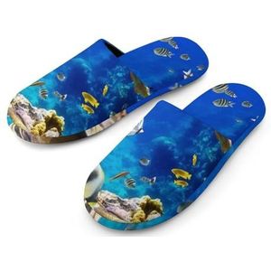 Tropische vissen met koraalrif volledige print dames pantoffels warme anti-slip rubberen zool huis schoenen voor indoor hotel 38-39 (7-8)