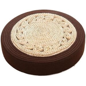 Ronde strofutonkussen, 10 cm meditatiemat, Tatami Zen zitkussen, handgeweven, stromat, for thuismeditatie, Zen, vloeren(Brown,60cm)