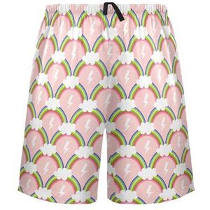 LI ZHI XIN Herenpyjamabroek, korte pyjamabroek, zomer casual shorts, elastische tailleband met trekkoord, rechte losse pasvorm met 2 zakken, S-XXL regenboog-wolkpatroon, Meerkleurig, S