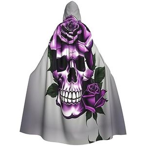 WURTON Paarse roos schedel mystieke mantel met capuchon voor mannen en vrouwen, ideaal voor Halloween, cosplay en carnaval, 185 cm