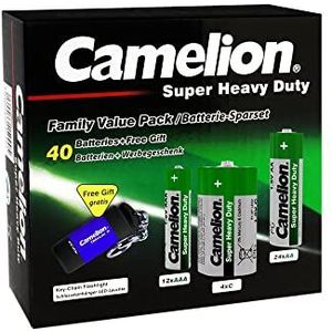 Camelion 10104000 - Super Heavy Duty batterijen, huishoudset 40-delig, inclusief zaklamp en sleutelhanger