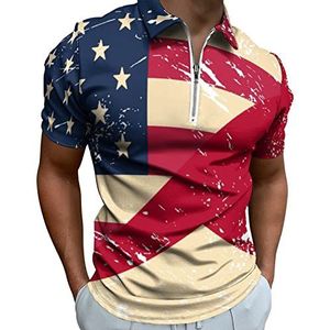 Retro USA En Alabama State Flag Heren Poloshirt met Rits T-shirts Casual Korte Mouw Golf Top Classic Fit Tennis Tee