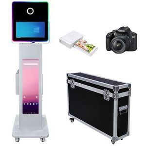 WideMeet 15,6 inch DSLR fotocabine machine met LCD-aanraakscherm, draagbare camera, photobooth, vluchtkoffer, verpakking voor bruiloften, feesten, evenementen (witte machine, volledige set)