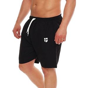 Gennadi Hoppe Zwemshort voor heren, lange zwembroek, strandshorts, boardshorts, zwart (zwart), L