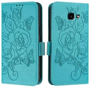Telefoon Flip Case Compatibel met Samsung Galaxy A5 2017/A520 hoesje, portemonnee hoesje, slanke PU leren telefoonhoes, schokbestendige beschermhoes met kaarthouders + polsbandje Case Cover(Light blue