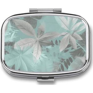 Leuke Pil Organizer Mint Gray Bladeren Gedrukt Draagbare Reizen Pillendoos Mini Pillendoos Kan Buiten worden gebruikt
