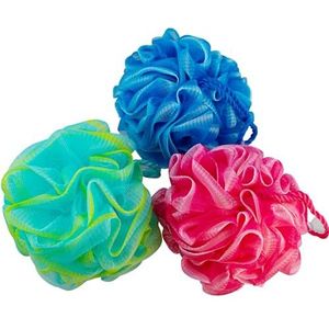Spa Savvy Badloofah-set, set van 3 douchesponzen met zuignappen, voor dames en heren, exfoliërende poef, badaccessoires, veelkleurig