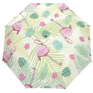 Schattige Tropische flamingo-hibiscus paraplu zakparaplu automatische reis winddichte zonwering trekkingscherm wandelparaplu voor vrouwen en mannen