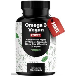 Omega 3-capsules hooggedoseerd FORTE Vegan - 60 capsules - 2000 mg algenolie - 630 mg DHA & 420 mg EPA - Veganistisch & geproduceerd in Duitsland - Laboratoriumgetest