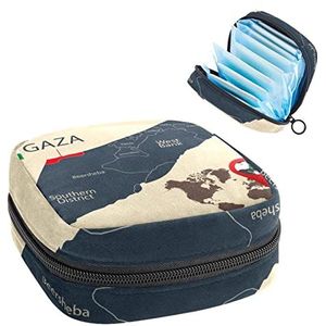 Israël Kaart en Gaza Strip Land Locatie Periode Pouch Draagbaar,Tampon Opbergtas voor Maandverband, Meerkleurig, 4.7x6.6x6.6 in/12x17x17 cm