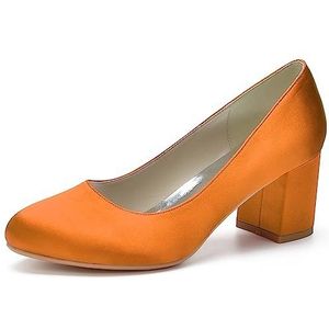 HFWXYSA Womens Dress Pumps Chunky Hakken voor Vrouwen Ronde Teen Mid Block Heels Slip On Pumps Schoenen voor Office Lady Dancer Trouwschoenen,Oranje,35 EU