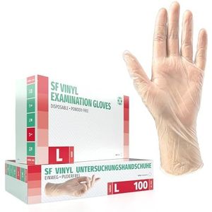 Vinylhandschoenen, doos (L, transparant), wegwerphandschoenen, onderzoekshandschoenen, vinylhandschoenen, poedervrij, zonder latex, niet-steriel, latexvrij, wegwerphandschoenen, 100 stuks