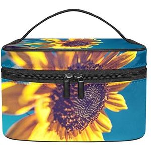 Zonnebloem Blossom make-up organizer tas, reismake-up tas organizer case draagbare cosmetische tas voor vrouwen en meisjes toiletartikelen, Meerkleurig, 22.5x15x13.8cm/8.9x5.9x5.4in