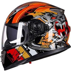 RYDZCLH Unisex Full Face Motorhelm voor Heren Dames Mode Motocross Racing Helm ECE/DOT Goedgekeurde Vier Seizoenen Helmen met Dubbele Vizieren,D,XL