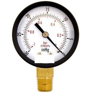 2 inch service-manometer, 1/4 inch NPT onderstoel, zwarte stalen behuizing, 30HG/0PSI-