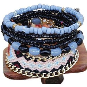 Boheemse meerlaagse armband Nepalees patroon Handgeweven armband in etnische stijl (Color : black)