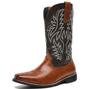 KYOESCAI Heren Westernlaarzen met dikke hak en studs, riemband en rits