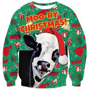 Rave on Friday Lelijke kersttrui, uniseks, met grappige 3D-print, valse tweedelige trui, sweatshirts, lelijke lange mouwen, feesttrui