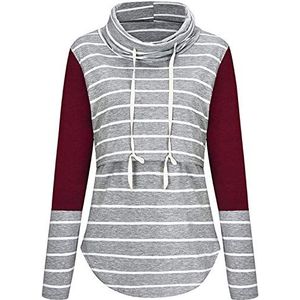 Bienwwow Vrouwen Borstvoeding T Shirt Zwangerschaps Gestreepte Nursing Tuniek Lange mouw Tops (Claret,XXL)