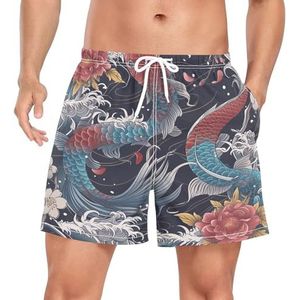 Niigeu Klassieke Japan Koi Fish Zwembroek voor heren, sneldrogend, met zakken, Leuke mode, M