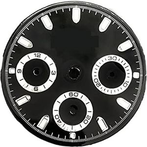 Youngran 29 mm horloge wijzerplaat compatibel for VK63 Beweging Groene Lichtgevende Dials Horloge Reparatie Onderdelen Wit Zwart Horloge Gezichten Vervanging Accessoires leisurely (Color : Black)