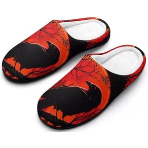 Home Casual Memory Foam Warme Pantoffels voor Heren, Comfortabele en Harige Instappers vvan Katoen, Gesloten Vinger Platte Schoenen(Raven,13-14(46-47))