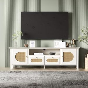 Idemon TV-kast, beschilderde en afgeschuinde tv-meubels, gebogen rotandeuren en laden inclusief open vakken, 160 x 38 x 50 cm