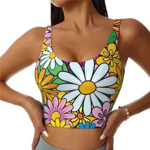 Cartoon Leuke Bloemen Print Comfortabele Vrouwen Sport Vest Yoga Workout Vest Voor Vrouwen Lichtgewicht Zomer, Zwart, S