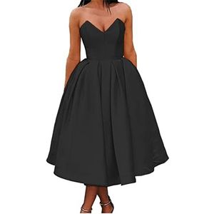 HPPEE Homecoming Jurken Sweetheart Strapless Kort Uit De Schouder A Lijn Prom Party Jurken voor Vrouwen Junioren, Zwart, 46 grote maten