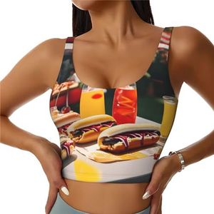 Hotdogs en limonade print comfortabel dames sportvest yoga workout vest voor vrouwen lichtgewicht zomer, Zwart, S