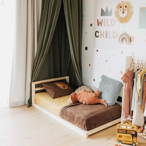 Bedframe op de vloer, Frame voor peuterbed, Kinderbedframe, Houten bed, Montessori-meubels, Montessori-bed (Dennenhout, 190x90cm)