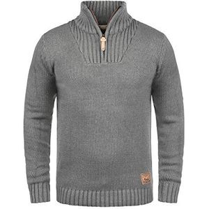 !Solid SDPetro gebreide trui voor heren, troyer, grof gebreide trui met opstaande kraag en ritssluiting, grijs (grey melange 8236), XXL