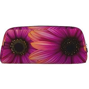 DEHIWI Roze Daisy Bloem Potlood Pen Case Waterdichte Leuke Lederen Potlood Pouch Reizen Cosmetische Make-up Tas Organizer Pen Houder Voor Kantoor Make-up, roze, Eén maat, Reizen