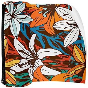 Potlood Case Pen Tas Houder met Rits Coin Organizer Tassen Make-up Cosmetische Pouch voor Vrouwen Tiener Meisjes Jongens Kinderen, Wit Oranje Lelie Bloem Patroon