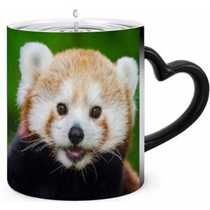 Kleine Rode Panda Koffiemok 11oz Kleur Veranderende Mokken Hartvormige Handvat Warmtegevoelige Verkleuring Koppen