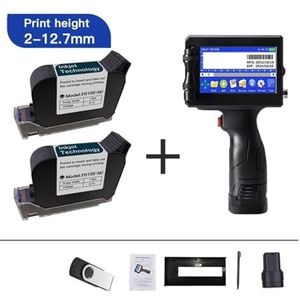 Mini Inkjet Printer 12,7/25,4 mm labelprinter, handheld inkjetprinter, 2D-bar lotnummer logo-coderingsmachine draagbaar instelbare afdrukhoogte(With 2 inks 12.7mm)