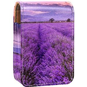 Personzed Lipstick Case Draagbare Make-up Tas Cosmetische Pouch Lippenstift Houder Make-up Organizer Mauve Paars Lavendel Bloem Bloei, Meerkleurig, 9.5x2x7 cm/3.7x0.8x2.7 in