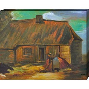 1art1 Vincent Van Gogh Poster Kunstdruk Op Canvas Cottage With Peasant Woman Digging, 1885 Muurschildering Print XXL Op Brancard | Afbeelding Affiche 50x40 cm