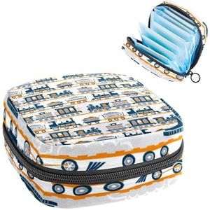 Opbergtas voor maandverband, menstruatiecup zakje, menstruatiezakorganizer voor vrouwelijke pads, tampons, vintage trein op de spoorweg
