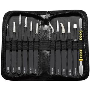 Fcuajdkq ESD pincet 12 stuks/set antistatische pincet gebogen en recht roestvrij staal voor de industrie van reparatiegereedschap