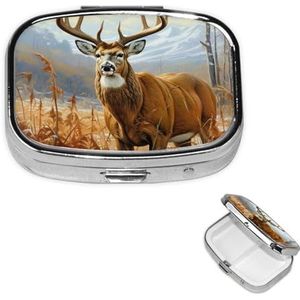 Pillendoosje pillendoosje 2 compartimenten kleine pillenorganizer voor portemonnee en zak reizen pillendoos Buck Herten Leuke Geneeskunde Organizer Pil Container Houder om Vitaminen Visolie vast te