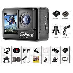 Actiecamera, Waterdichte 4K 60FPS Anti-shake Action Camera Dual Screen 170° Groothoek 30m Waterdichte Sport Camera Met Afstandsbediening Outdoor Sport Cam(No card,5K -V39 B)