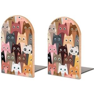 Gekleurde Katten Houten Boek Eindigt Moderne Boekensteunen voor Planken Heavy Duty Boek Stopper Decoratieve Houder Cd's Organizer 5 X 3 X 4 inch