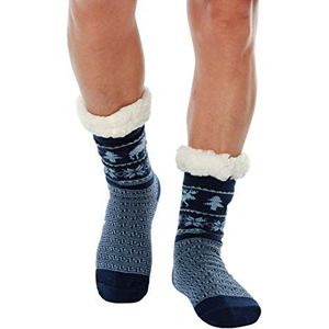 WYTartist Slipper sokken met noppen, voor heren, super zacht, warm, behaaglijk, wollig, met fleece gevoerde wintersokken voor thuis, Blauw, Eén maat
