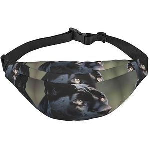 Animal Panther Print Fanny Pack Voor Mannen Vrouwen Verstelbare Riem Tas Casual Taille Pack Voor Reizen Wandelen Running Fietsen, Zwart, One Size, Zwart, Eén maat