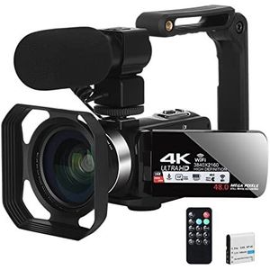 Videocamera, 4K videocamera camcorder for Vlog-opname 4K camcorder met microfoon wifi ultra HD 30FPS 48MP 16X Digitale zoomvideo-conferentiecamera
