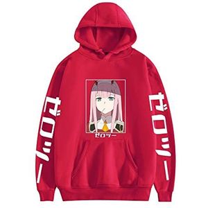 Darling in the Franxx Zero Two 02 Hoodies Unisex Anime Harajuku Bedrukte Hoodie Casual Mode Lange Mouwen Trekkoord Pullover Sweatshirt met Kangoeroezak, Rood, L