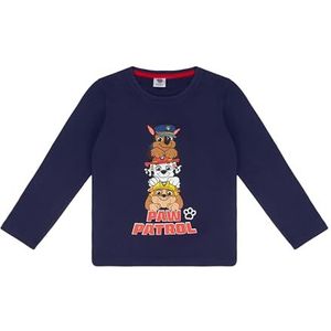 PAW PATROL Trui met lange mouwen voor jongens, shirt, bovendeel, sweatshirt bovendeel lange mouwen, katoen, Chase, Marshall, Rubble, honden, donkerblauw, 98